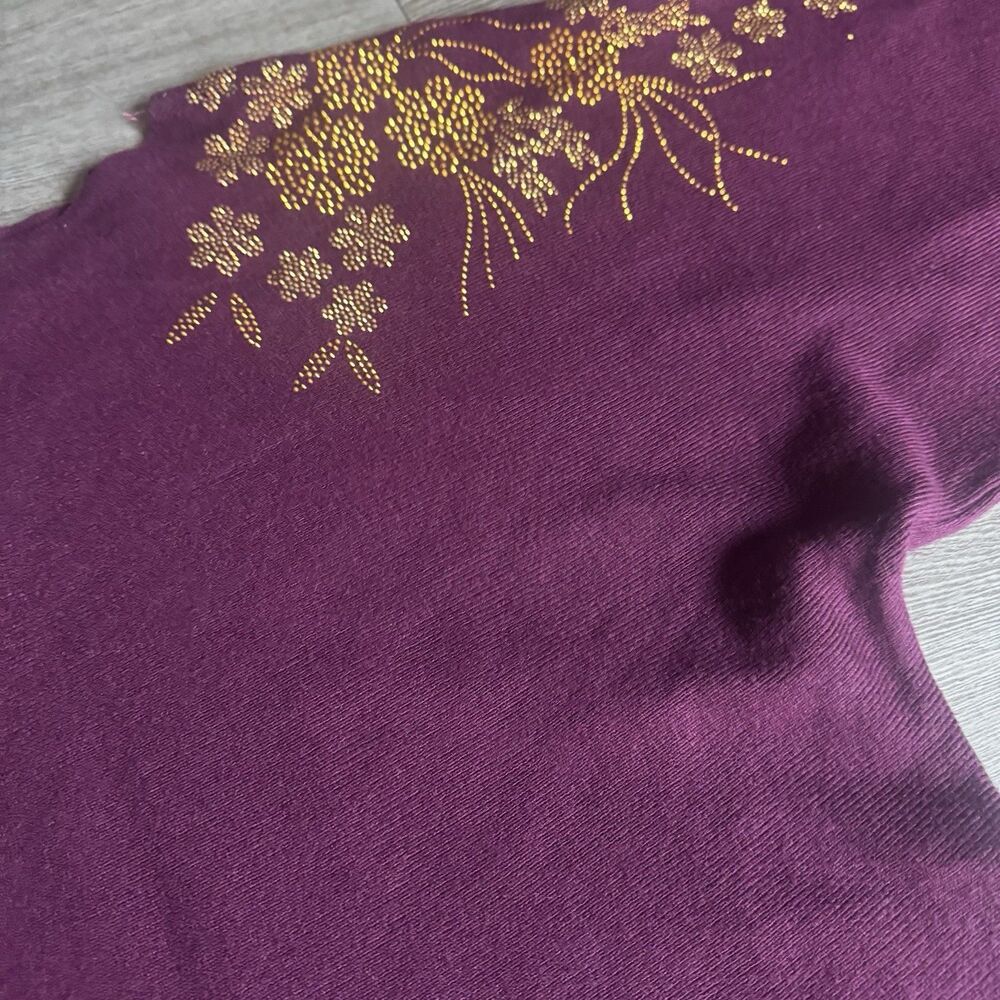 Luna Dolman Sleeve Embellished Pullover Sweater Studded Purple Rounded Hem Sz S - Picture 3 of 15